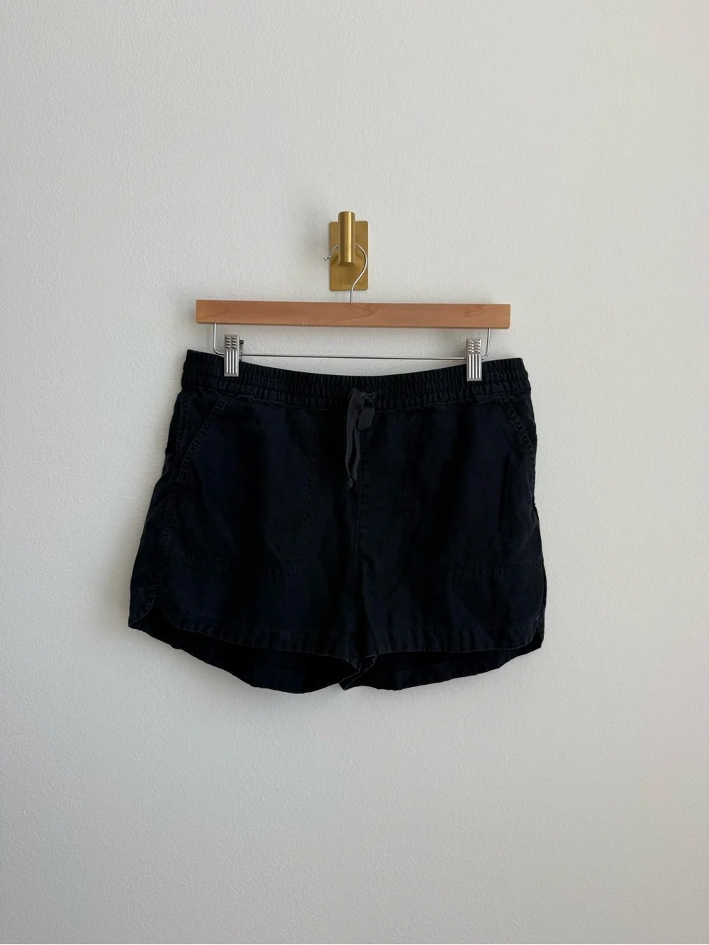 J.Crew New Seaside Linen Lyocell Shorts Medium Black Pull On Elastic Waist